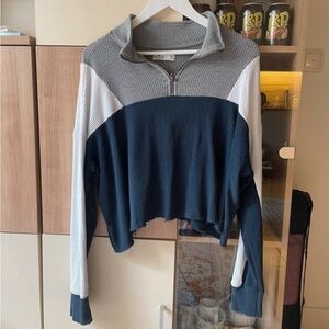 Hollister Navy, Gray & White Zip Up Collared Sweater!